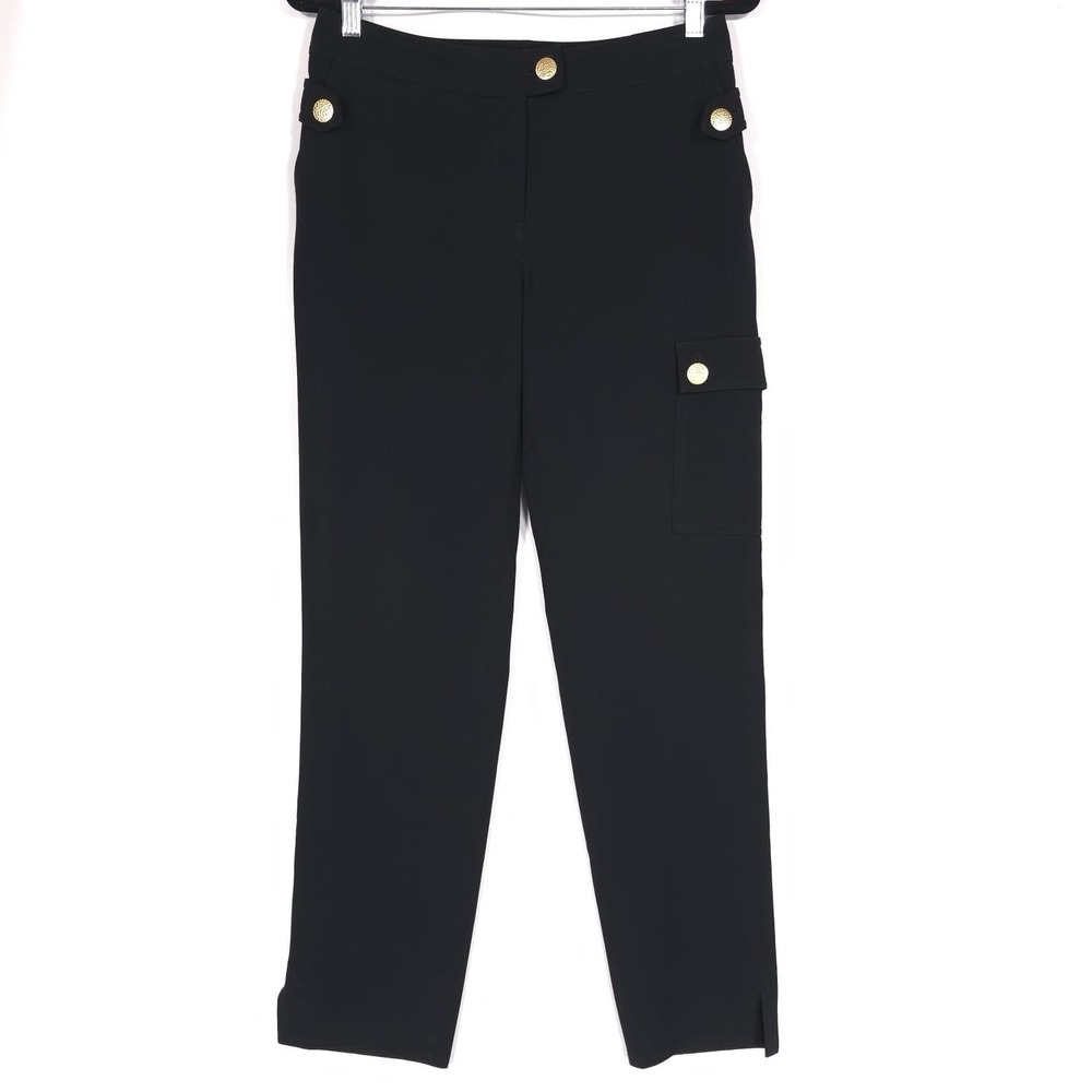 ST. JOHN Black Label Military Cargo Dress Pants Black Gold Crop Size 6‎ USA MADE